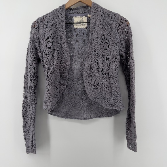Anthropologie Women‎ S Odense Crochet Topper Cardigan Gray Angel of the North - Picture 1 of 8